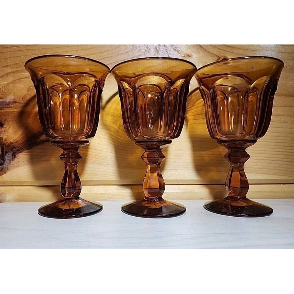 Golden Goblet Imperial Glass Amber 4oz Set Of 3 Vintage 5.25 Inches Tall